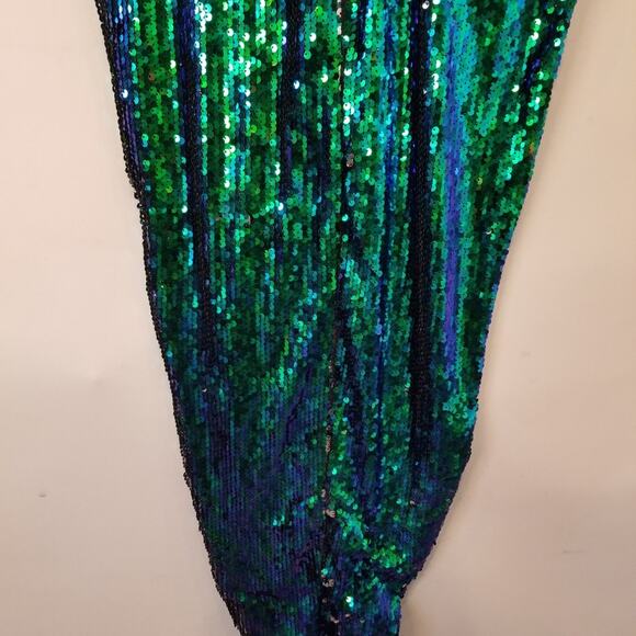 Green Goddess Sequin High Slit Maxi Dress Evening Plunging Neckline Size S - Picture 12 of 15
